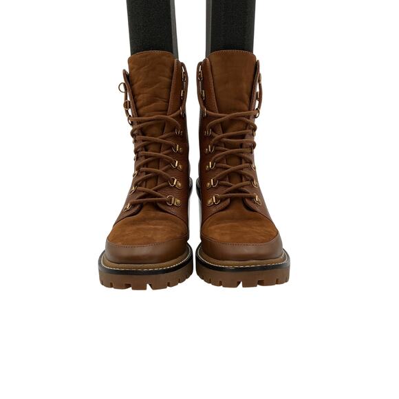 Tory Burch 'Miller' Brown Leather Mixed Materials Lug Sole Boot Size 9 - Picture 3 of 6